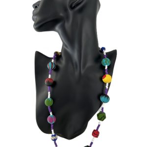 Necklace hand painted wood